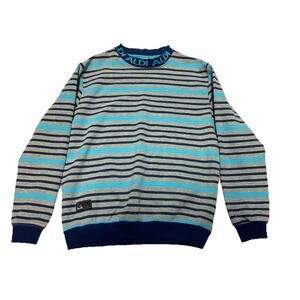 Aldi Sweatshirt Mens M Crewneck Horizontal Stripes Retro Cuffs Ringer Employee